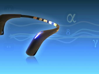 Picture of Muse 2 headband with branwave activity graph in the background